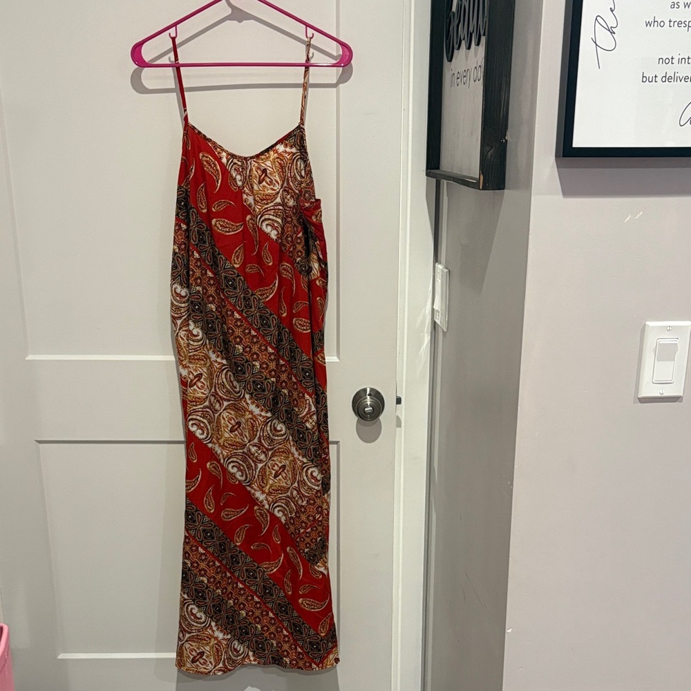 Elegant Paisley Orange and Brown Maxi Dress